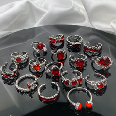 Lunivop Irregular Gemstone Ring Aesthetic Girl Hollow Red Stone Ring Women's Liquid Hollow Ring Vintage Jewelry Accessories