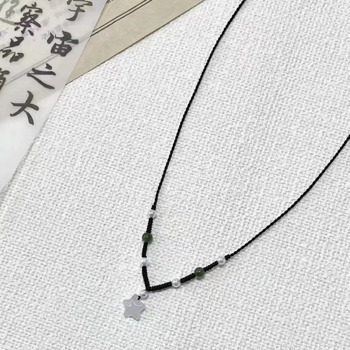 Lunivop Peace Buckle Pendant Necklace Hollow Jade Charms Necklace Chinese Style Clavicle Chain Leather Rope Sweater Necklace