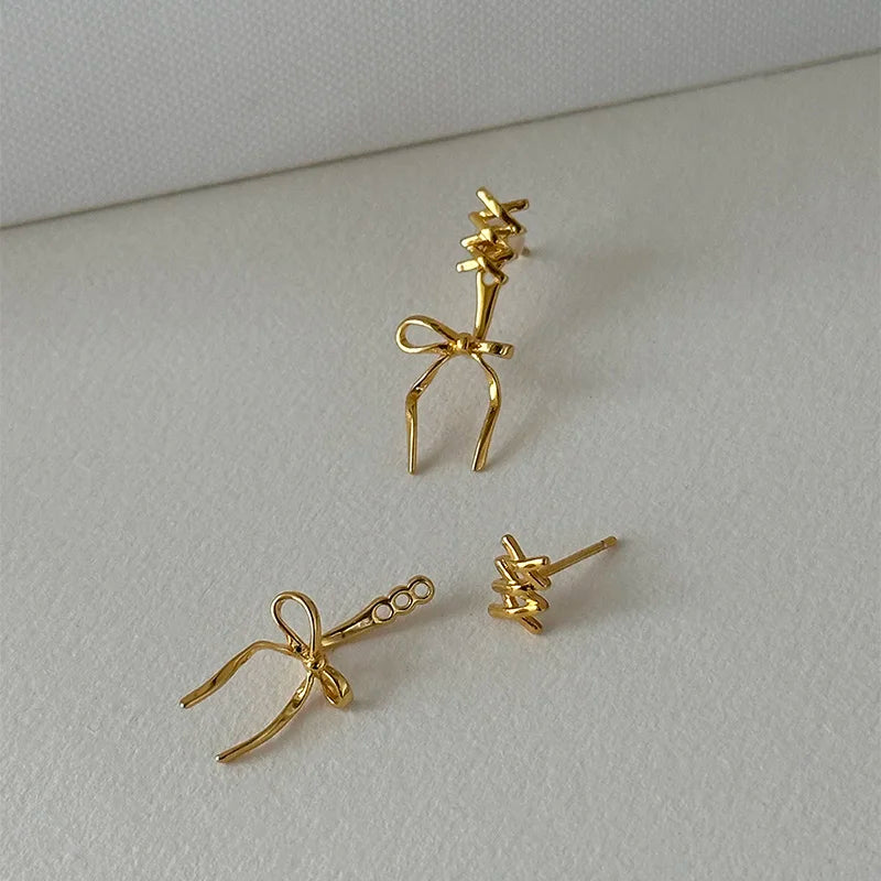 Lunivop Golden Plated Bowknot Earrings for Women Silver Needle Studs Trendy Elegant Sweet Party Jewelry Accessories