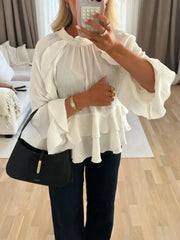 Lunivop  Elegant Long Puff Sleeve Female O Neck Blouses Fashion Chiffon Ruffled Shirts For Women Spring New Chic Lady Tops Beachwear