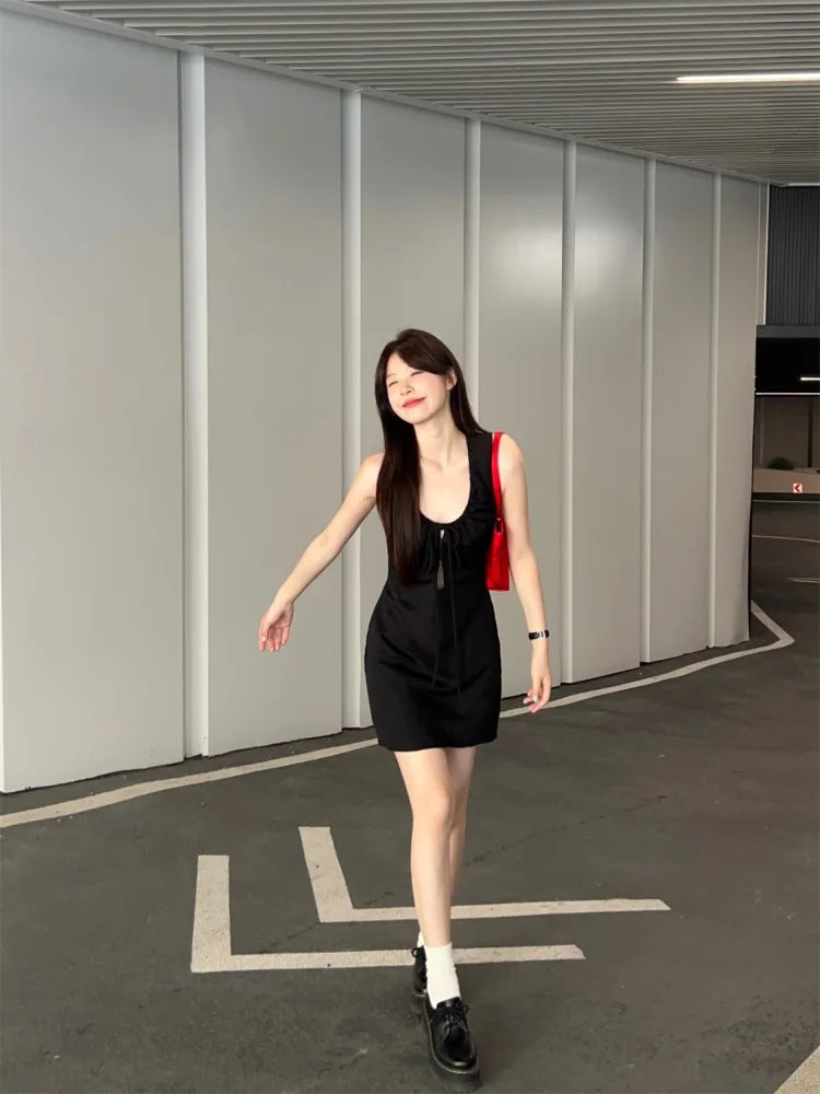 Lunivop  Woman Dress Fashion Summer Hollow Out Sexy Sweet Sleeveless Bandage Solid Slim Elegant Party Mini Dresses Female Casual