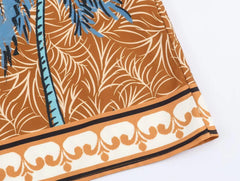 Lunivop  Holiday Orange Floral Tree Print Slash Collar Beading Strap Sling Mini Dress Women Loose Straight Dresses Femme Vestidos Robe