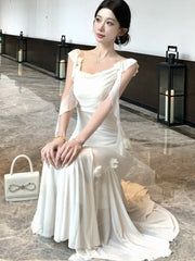 Lunivop Fashion Slim Wasit Bodycon Evening Women Dresses New Flying Sleeve Korean  Sexy Elegant Mesh Solid Flowers Mermaid Dress
