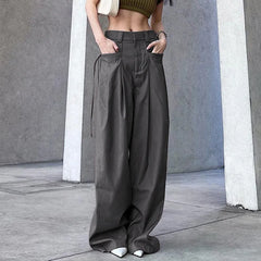 Lunivop Gothic Punk Bandage Wide Leg Pants 90s Baggy Pant Women Oversize Low Rise  Y2k Academic Pants Streetwear E-girl Style