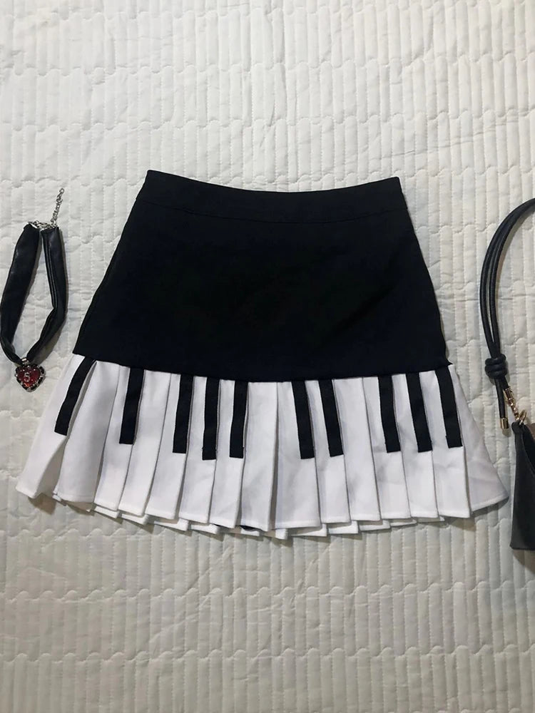 Lunivop  Vintage Y2K Pleated Skirt Women High Waist Piano Patchwork Streetwear Skirts Casual American Hip Hop Gothic Mini Skirts New