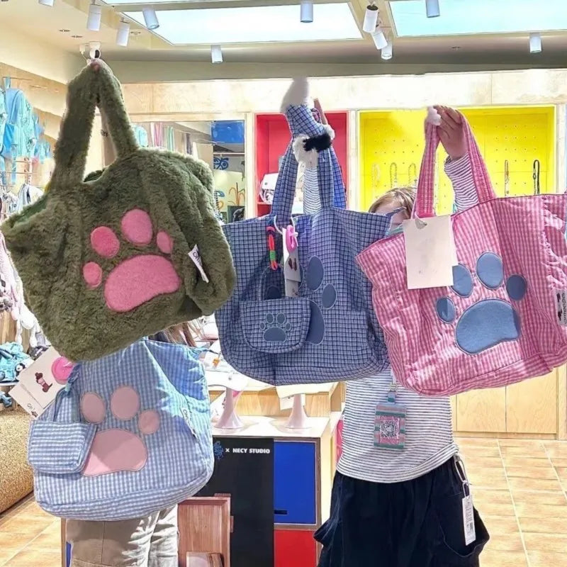 Lunivop Harajuku Large Capacity Tote Bag Purse Women Sweet Cute Plush Soft Green Handbag Female Versatile Shoulder Bags Chic