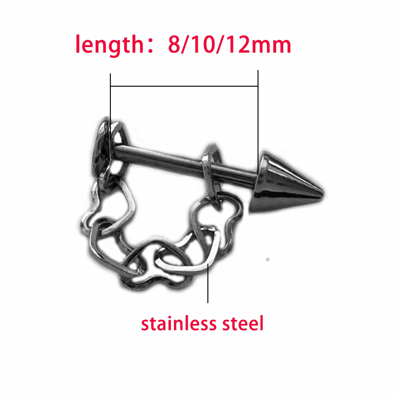 Lunivop 1PC Heart Link Chain Labret Piercing Lip Stud Stainless Steel Fashion Punk Simple Detachable Cartilage Jewelry Daily Wear Gifts