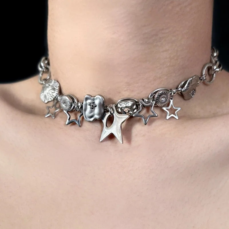 Lunivop Fashion Jewelry Statement Necklace Ladies Personality Star Necklace Gothic Alloy Pentagram Short Necklace Women