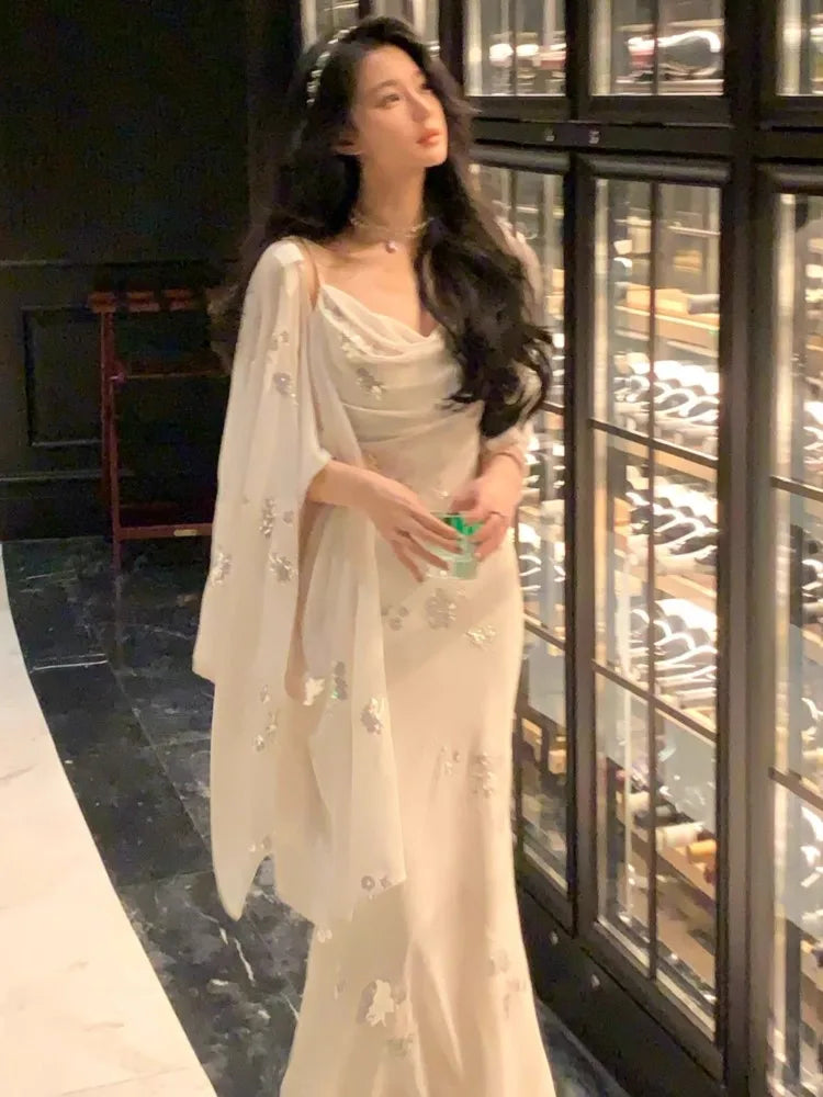 Lunivop  Fashion British Style Mermaid Dress 2 Piece Set Korean Luxury Sequin Cloak Pleated Skirt Suit Summer Women Party Clothes Outfits