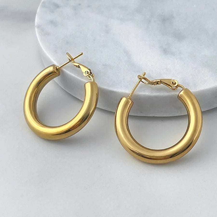 Lunivop New Trendy Simple Bling Golden Silvery Hoop Earrings for Women Exquisite Stainless Steel Earrings Sweet Elegant Party Jewelry