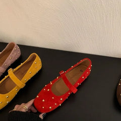 Lunivop  Summer Brand Mary Jane Shoes for Women Fashion Rivet Suede Classic Retro Brown Casual Soft Bottom Comfortable Ladies Flats