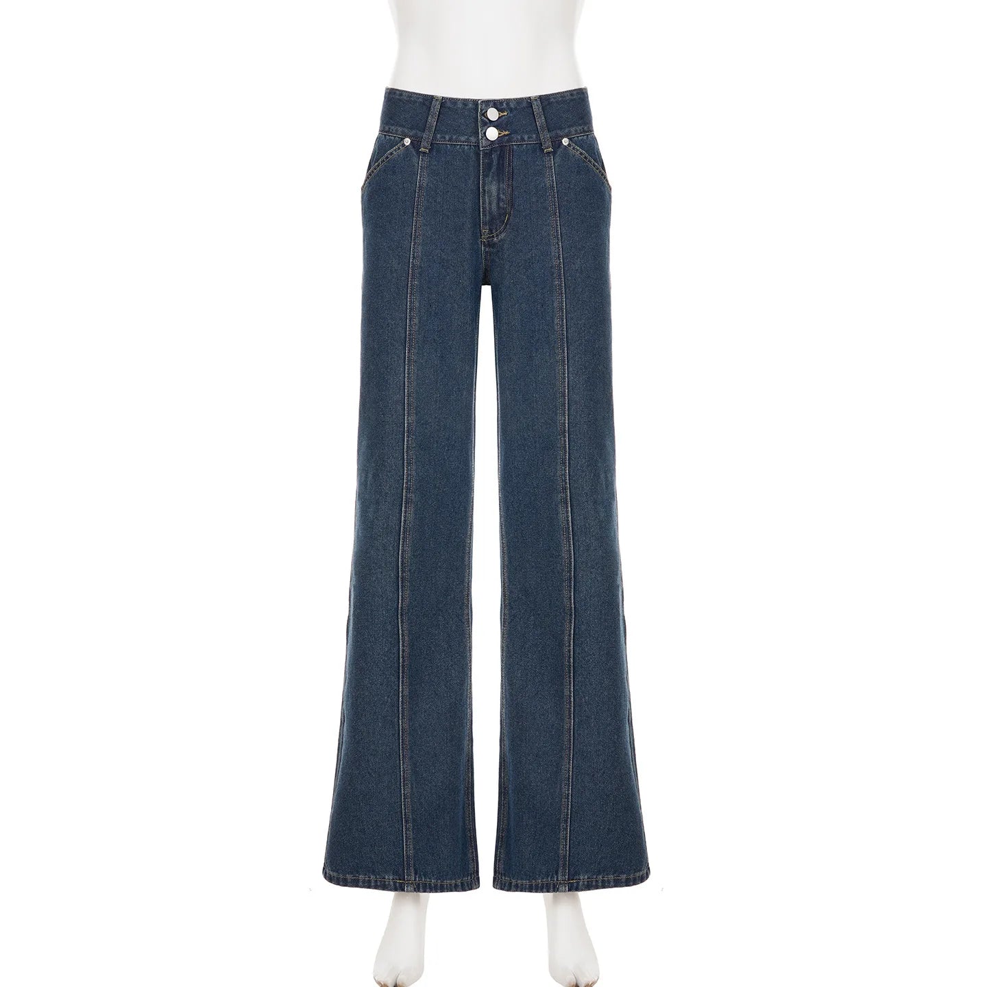 Lunivop High Waist Ladies Refor Washed Vintage Blue Jeans Floor-Length Trousers Asymmetrical Splicing Slimming Effect
