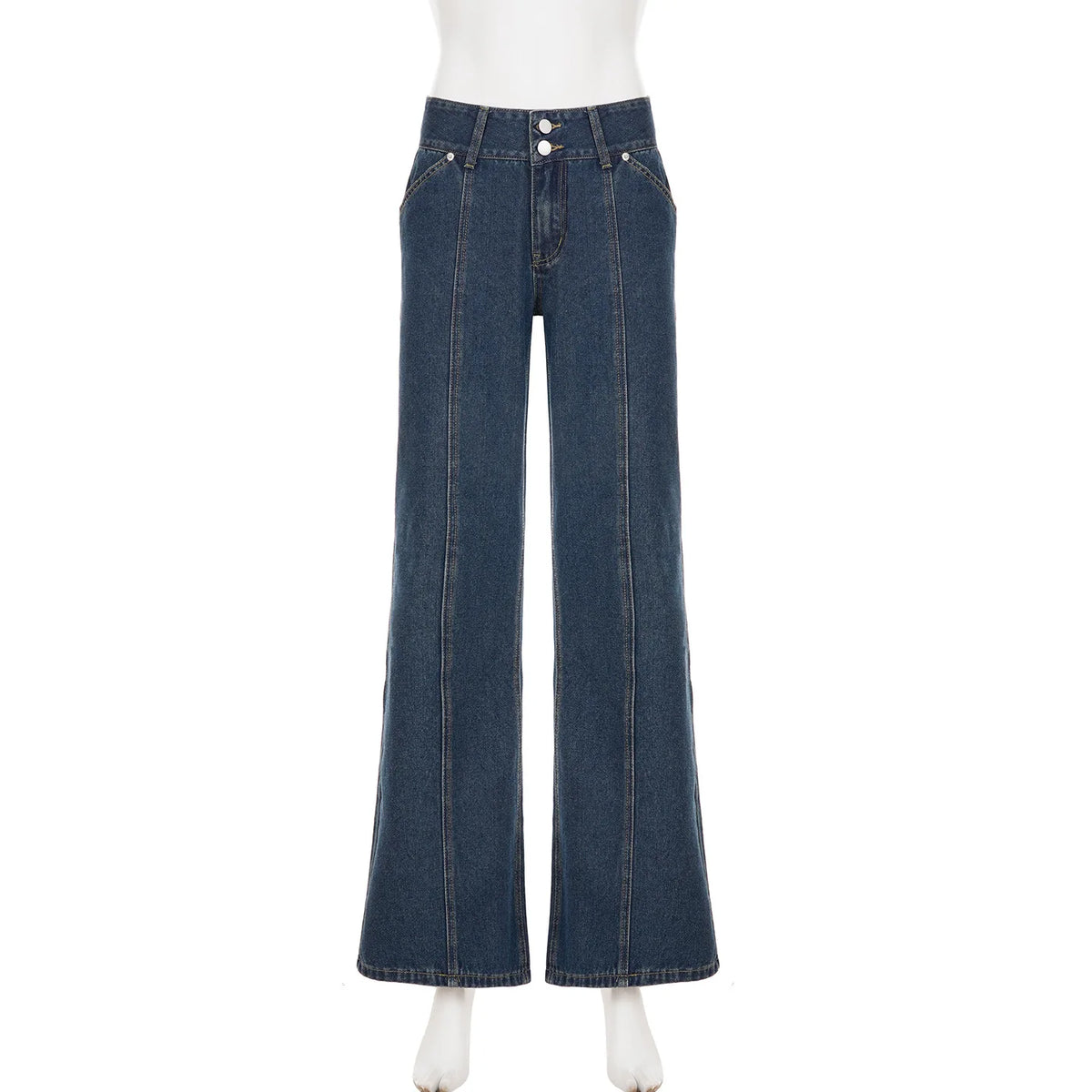 Lunivop High Waist Ladies Refor Washed Vintage Blue Jeans Floor-Length Trousers Asymmetrical Splicing Slimming Effect