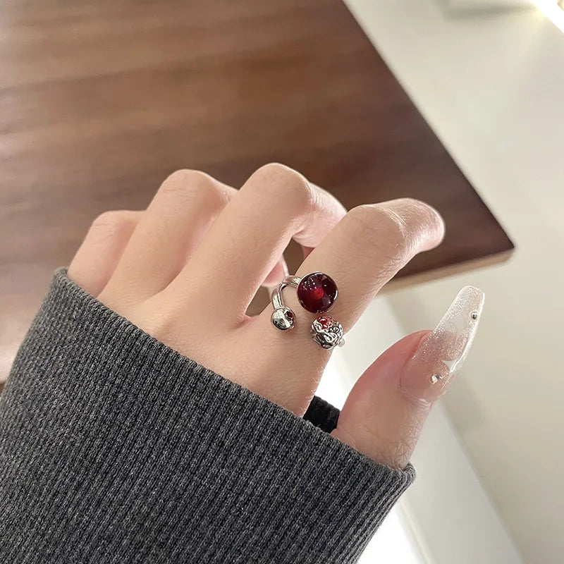 Lunivop Irregular Gemstone Ring Aesthetic Girl Hollow Red Stone Ring Women's Liquid Hollow Ring Vintage Jewelry Accessories