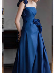 Lunivop  High End Formal Flower One Shoulder Formal Occasion Dresses New Slim Waist Pleated Long Vestidos Satin Temperament A-line Gown formal dress