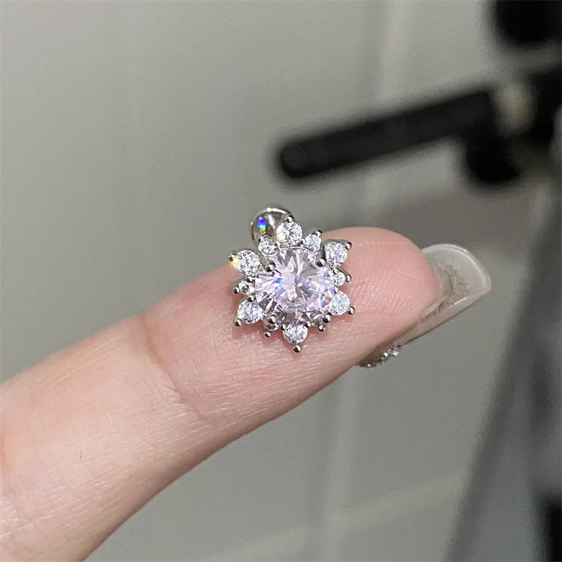 Lunivop 1PCS Snowflake Zircon Stainless Steel Ear Bone Nail Shiny Full of Rhinestone Screws Earrings Cochlea Piercing Body Jewelry