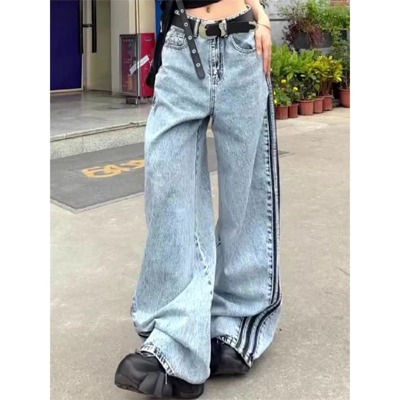 Lunivop Spring Women's Harajuku Cotton Denim Trousers Y2K High Waist Streetwear 90S Baggy Jeans Cozy Wide Leg Pants American Retro