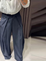Lunivop  Stylish Stripe Pleated Wide Leg Pants For Women Casual Pockets High Waist Long Trousers Autumn New Lady Pants Streetwear