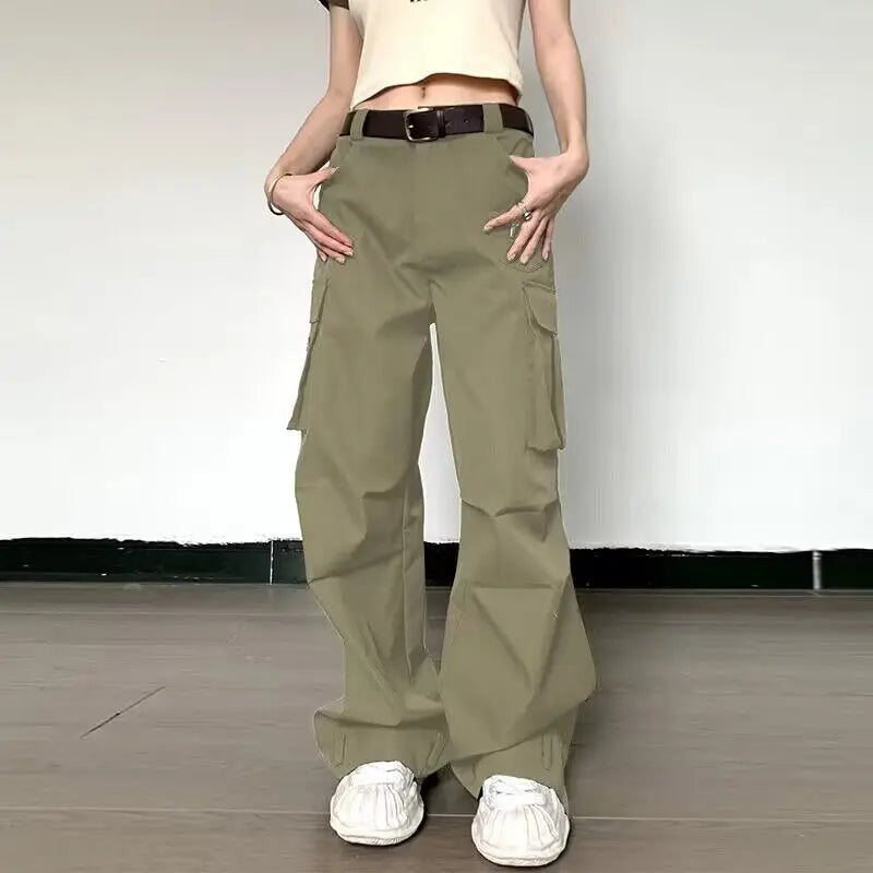Lunivop Lygens Zipper Pockets High Waist Solid Y2K Streetwear Wide Leg Women'S Cargo Pants Casual Daily Vacation