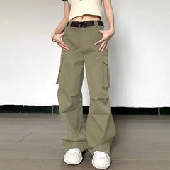Lunivop Lygens Zipper Pockets High Waist Solid Y2K Streetwear Wide Leg Women'S Cargo Pants Casual Daily Vacation
