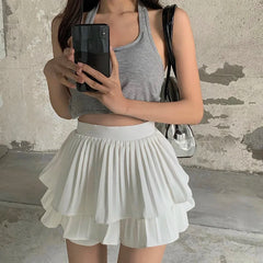 Lunivop Tiered Ruffled Mini Skirt High Waist Layered Flowy Chiffon Short Skirt Summer Spring Women Soft-Girl Fairycore Outfit