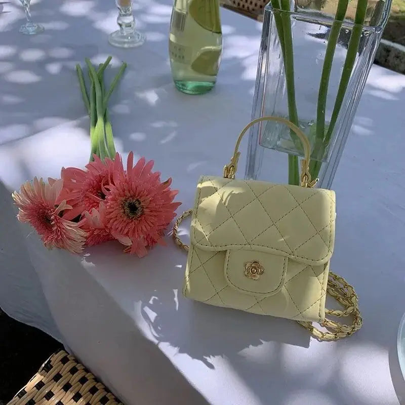 Lunivop  Sweet Yellow Diamond Quilting Handbag Women Diamond Chain Square Shoulder Bag Ladies Leather Stitching Flower Mini Crossbody Bag