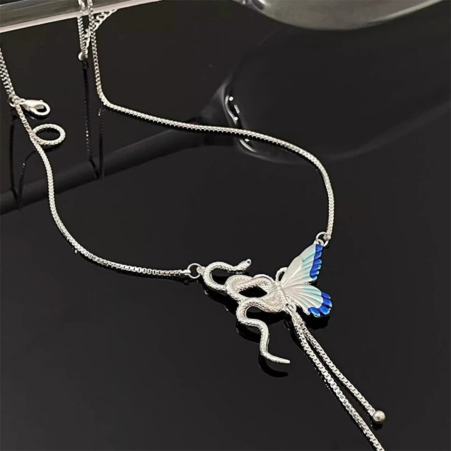 Lunivop New Trendy Personality Butterfly Snake Pendant Necklace for Women Niche Design Cool Party Jewelry Gifts