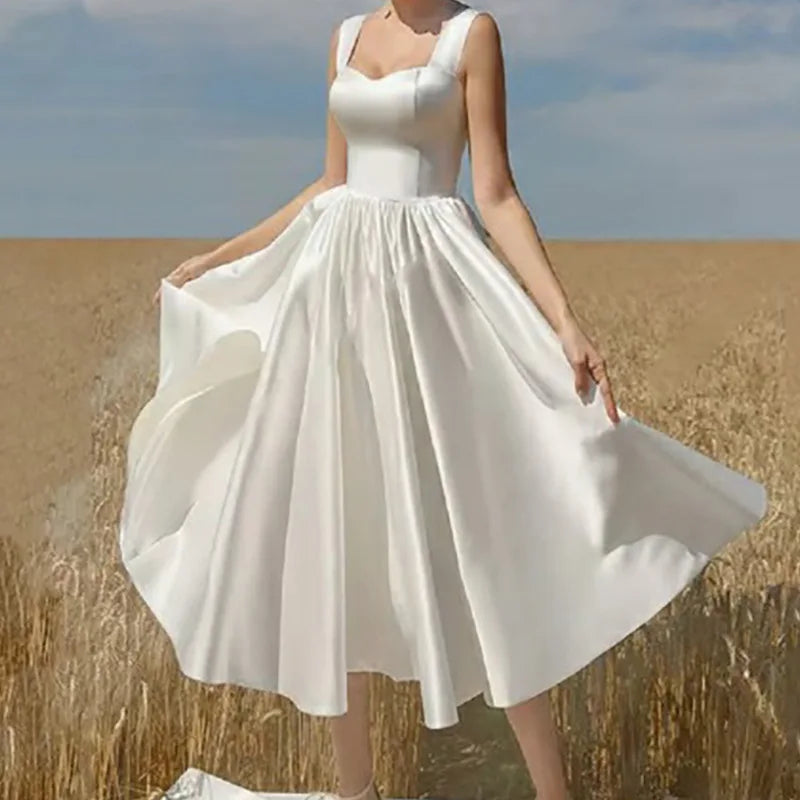 Lunivop  White Spaghetti Strap Slim Party Sexy Dress Women Elegant Evening Summer Dress Backless Long Midi A-Line Dress Vestidos