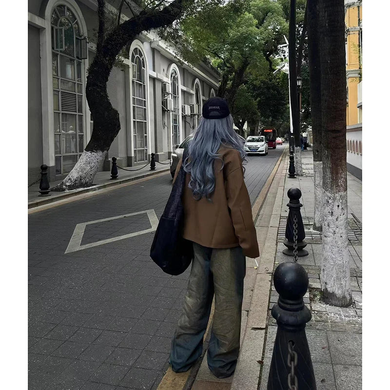 Lunivop New Vintage Blue Jeans Women High Waist Grunge Y2k 90s Streetwear Baggy Casual Korean Fashion Straight  Denim Trouser Women