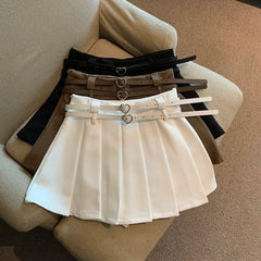 Lunivop Women Pleated Mini Skirt with Dual Heart Belt for Teen-girl High Waist Tennis Skirt Preppy Summer Y2K Outfit