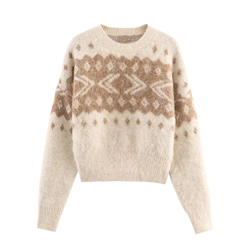 Lunivop  Women's Knitted Pullover Women Fashion Long Sleeve Vintage Jacquard Short Sweater New Casual Loose Knitwear Tops ﻿ ﻿