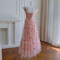 Lunivop  2025 Spring And Summer New Cherry Embroidery Dreamy Women Dress Tulle Fabric Sleeveless Elegant Dresses Female