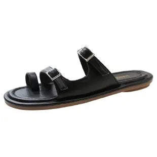 Lunivop Summer Solid Color Flat Sandals New Open Toe Outdoor Slippers Beach Women's Shoes Belt Buckle Slides Zapatos De Mujer