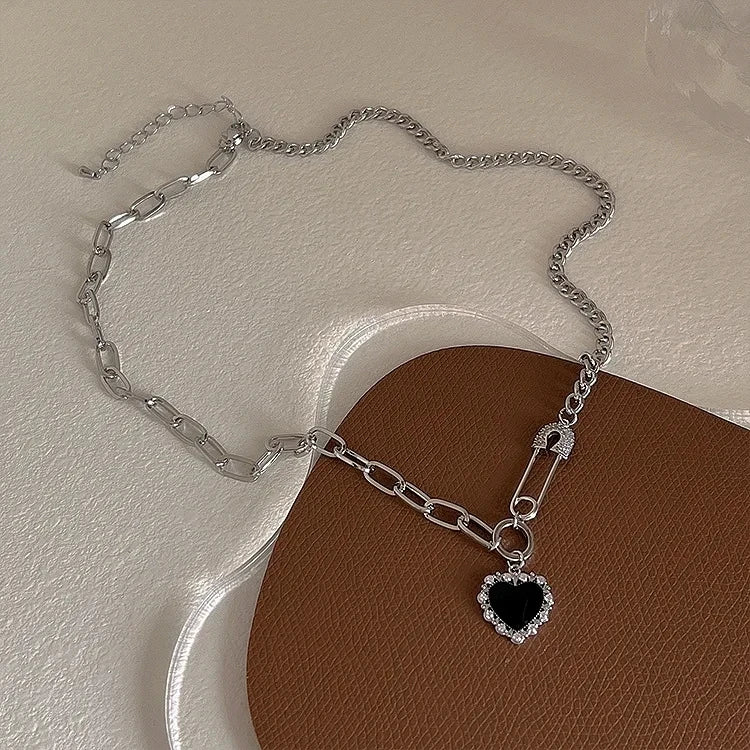 Lunivop Pink Crystal Egirl Sweet Cool Clavicle Chain Necklace  Y2K Accessories Fashion Peach Heart Water Drop Pendant Aesthetic Jewelry