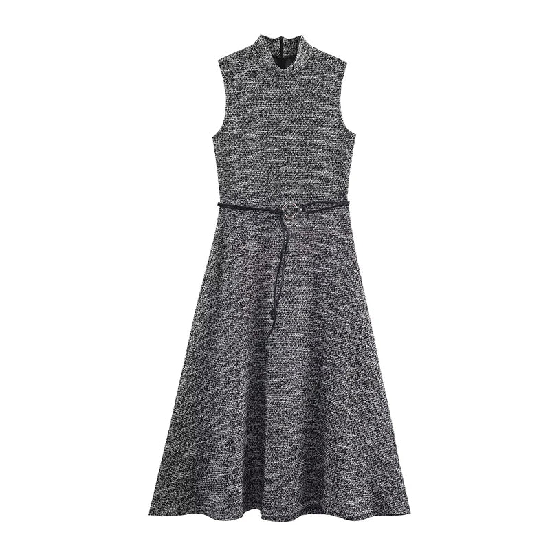 Lunivop  Chic Fashion Texture Long Dresses for Women Sleeveless With Belt Midi Dress Woman Party Womens Dresses Casual Female Dress