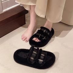 Lunivop New Cotton Shoes Winter Women's Slippers Comfort Short Plush Flats Fashion Buckle Platform Slippers Casual Female Shoes