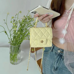 Lunivop  Sweet Yellow Diamond Quilting Handbag Women Diamond Chain Square Shoulder Bag Ladies Leather Stitching Flower Mini Crossbody Bag