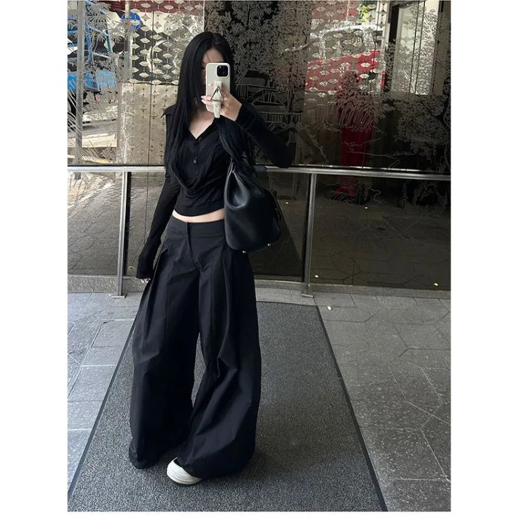 Lunivop  Y2k Fake Two Piece V-neck All-match Shirts Women See Through Mesh Black Blusas Mujer 2025 Spring New Bottoming T-shirts