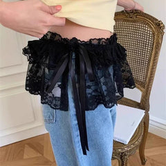 Lunivop Korean Style Lace Mini Skirts Women Elegant Sweet Lolita Short Skirts Cute High Waist Y2k Streetwear Black Ruffle Skirt