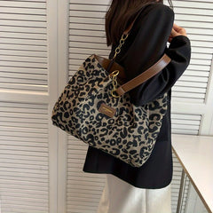 Lunivop   Leopard Print Canvas Tote Bag, Fashionable Shoulder Bag For Women, Perfect For School, Office, And Shopping