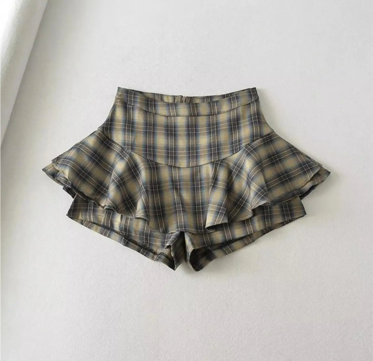 Lunivop  American Retro Contrast Color Plaid Ruffles Hem Mini Skirt Sexy High Waist Short Skater Skirts With Underwear