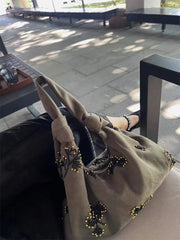 Lunivop  Autumn Versatile Underarm Retro Faux Suede Tote Bag New Chinese Embroidery Handbag for Women