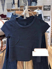 Lunivop  Solid Simple Basic Slim Crop Tops Women Summer Casual Cotton Soft O-neck Casual Short Sleeve Tees Harajuku Vintage T-shirts Y2K
