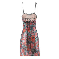 Lunivop  Fashion Sequin Rose Floral Print Sling Mini Sexy Dresses Women Summer Night Out Party Robe  Backless Dress