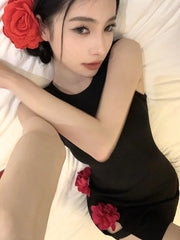 Lunivop  Woman Dress Sexy Sleeveless Flowers Slim Split Vintage Elegant Hollow Out Mini Dresses Party Female Fashion Club