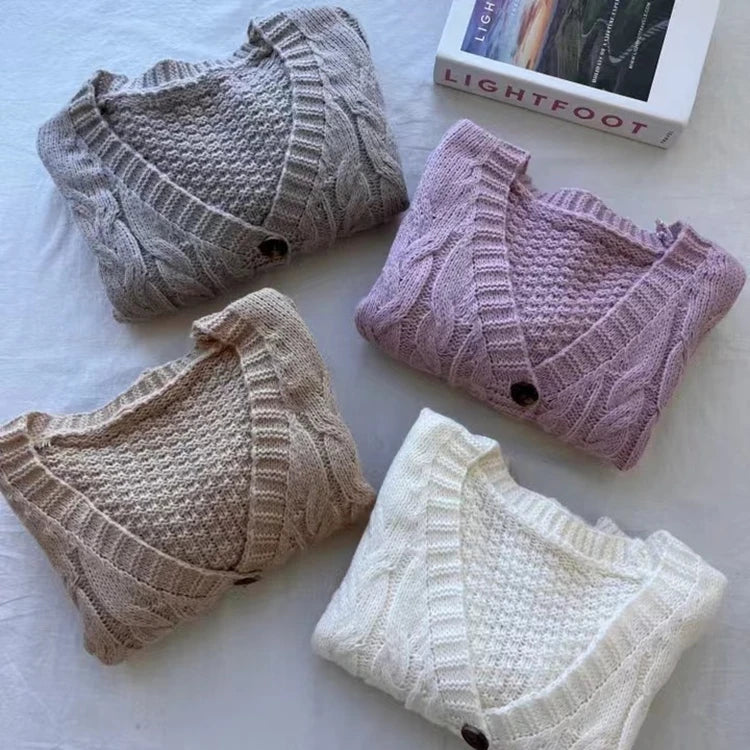 Lunivop Cable Knit Crop Cardigan Sweater for Women Long Sleeve Button-up Boxy-fit Crop Sweater Jacket Teen-girl Fall Winter Y2K Outfit