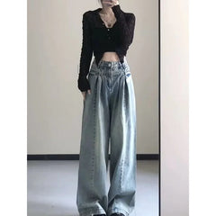 Lunivop  Vintage American High Waist Wide Leg Jeans for Women Pear Shape Slimming Straight Loose Drapey Ankle-Length Pants Long Trousers