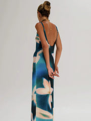 Lunivop  Female Printed Halter Dresses Summer Fashion Slim Backless Spaghetti Elegant Contrast Dress High Waist Printed Maxi Dress