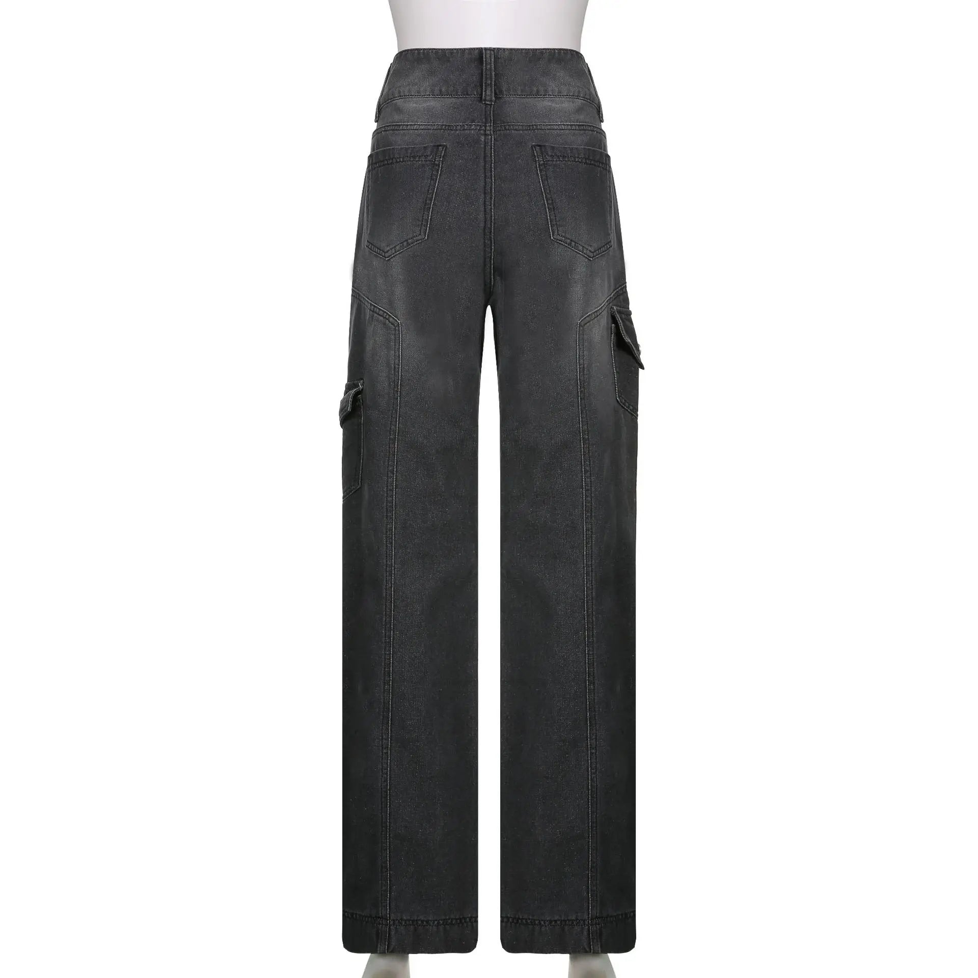 Lunivop New Street High Waist Straight Leg Casual Jeans with Irregular Pockets Work Clothes Floor Towers  Dad's Pants