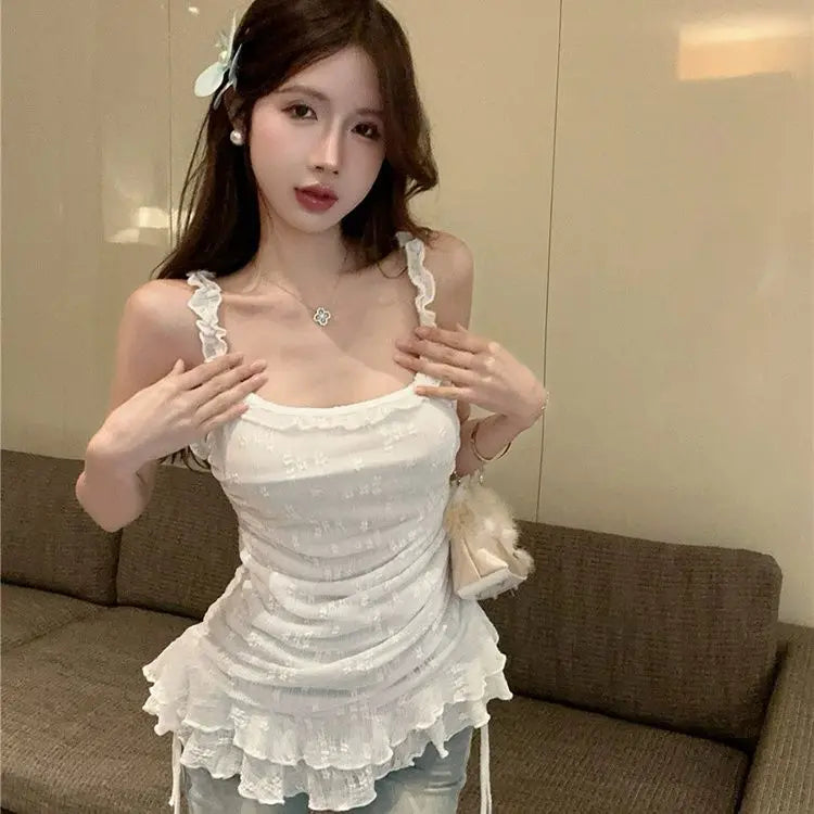 Lunivop  French Sexy Square Neck Slip Dress Women Elegant Slim White Ruffle Hip Dresses Y2k Korea Chic Design Party Dress Tops 2025 New